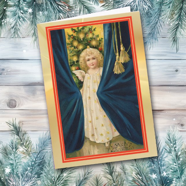 Engel Girl Blue Drapes Weihnachtskarte Karte (Von Creator hochgeladen)