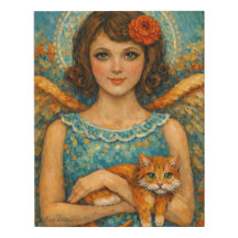 Engel hält getigerte Katze Vintage-Leinwandkunst