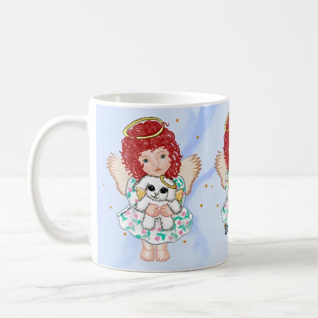 Engel hält Hund Kaffeetasse (Links)