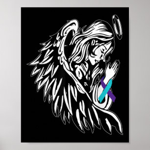 Engel hält teales violettes Band Suizidprävention Poster