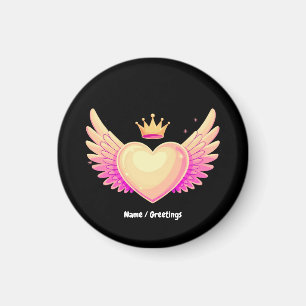 Engel Heart mit Coolen rosa Flügel und Kronen A To Magnet