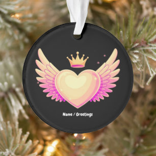 Engel Heart mit Coolen rosa Flügel und Kronen A To Ornament