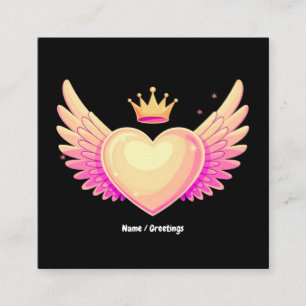 Engel Heart mit Coolen rosa Flügel und Kronen A To Quadratische Visitenkarte