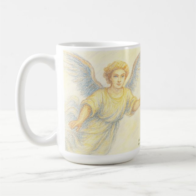 Engel im Flug mit Lächeln Kaffeetasse (Links)