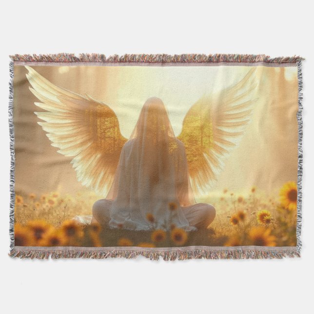 Engel in den Sonnenblumen bei Sonnenuntergang Decke (Vorderseite)