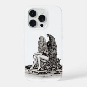 Engel, in Gedanken verloren, Schwarz-Weiß-Design iPhone 15 Pro Hülle