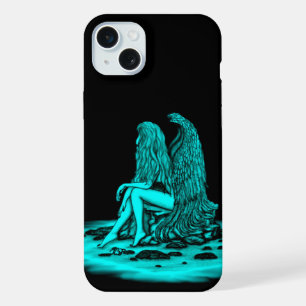 Engel, in Gedanken verloren, schwarzes und grünes iPhone 15 Plus Hülle