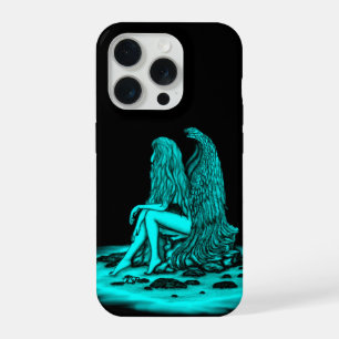 Engel, in Gedanken verloren, schwarzes und grünes iPhone 15 Pro Hülle