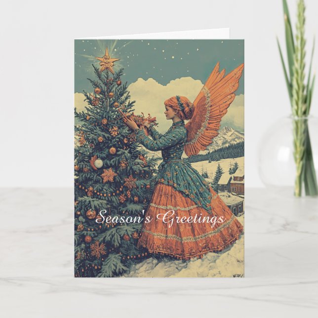 Engel in Viktorianischen Kleidungsweihnachtszimmer Karte (Vorderseite)