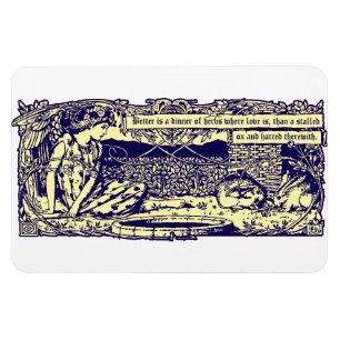 Engel & Kaninchen im Blumengarten mit Motto Banner Magnet