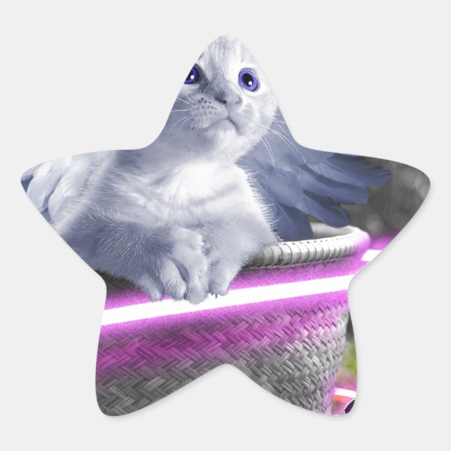 Engel Katze Stern-Aufkleber (Vorderseite)