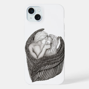Engel küssen sich, Schwarz-Weiß-Design iPhone 15 Plus Hülle