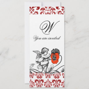 ENGEL MALEND EIN ROTES BLUMEN-DAMAST-MONOGRAMM lei Einladung