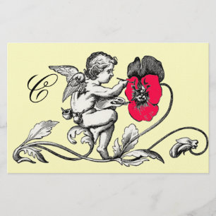 ENGEL MALT EIN ROSA BLUMENMONOGRAMM BRIEFPAPIER