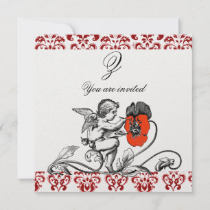 ENGEL MALT EIN ROTES BLUMEN-DAMAST-MONOGRAMM eis Einladung