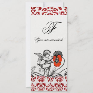 ENGEL MALT EIN ROTES BLUMEN-DAMAST-MONOGRAMM eis Einladung