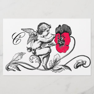 ENGEL MALT EINE ROTE BLUME MONOGRAMM BRIEFPAPIER