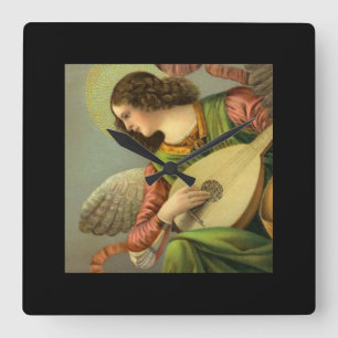 Engel malt mit Mandoline  Quadratische Wanduhr