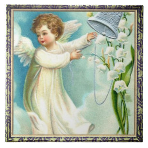 Engel mit Blauer Keramik Fliese