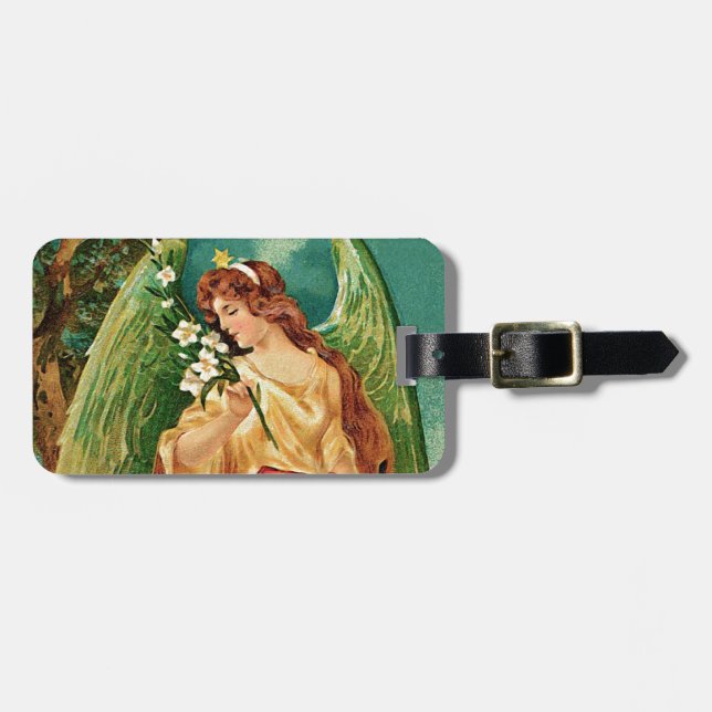 Engel mit Blumenzweig Gepäckanhänger (Vorderseite horizontal)