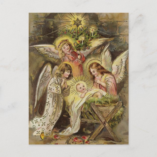 Engel mit dem Baby Jesus | Weihnachten Postkarte (Vorderseite)
