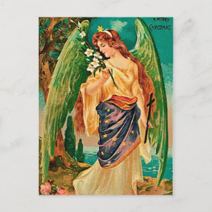 Engel mit einem Blumenzweig Postkarte