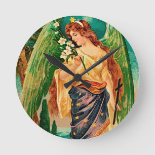 Engel mit einem Blumenzweig Runde Wanduhr