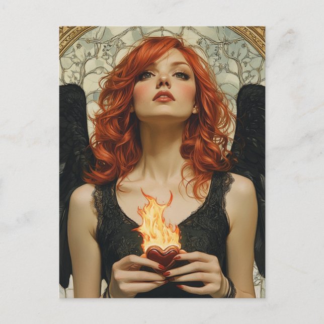 Engel mit flammendem Herzen Postkarte (Vorderseite)