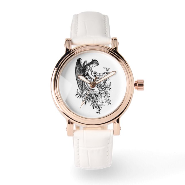 Engel mit Harfe und Flora Armbanduhr (Vorderseite)