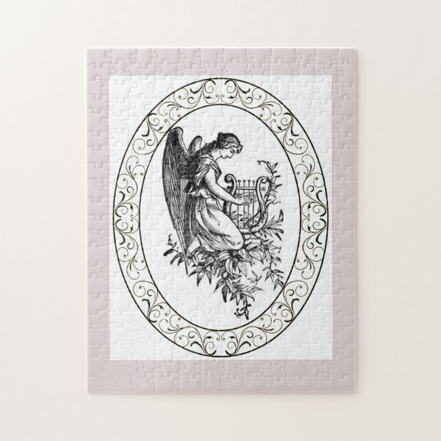 Engel mit Harfe und Flora Puzzle (Vertikal)