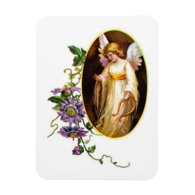 Engel mit Harfe und Klematisblüten Magnet (Vertikal)