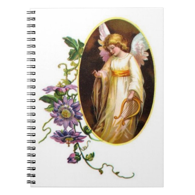 Engel mit Harfen-und Clematis-Blumen Notizblock (Vorderseite)