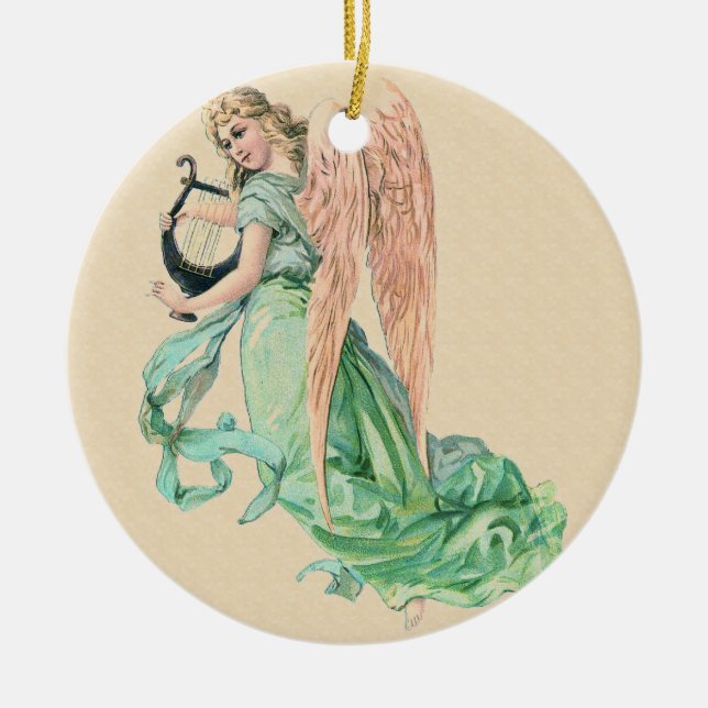 Engel mit Harfenwein Keramikornament (Vorne)