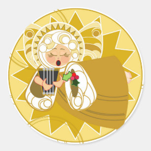Engel mit Harnsticker—Gold Runder Aufkleber