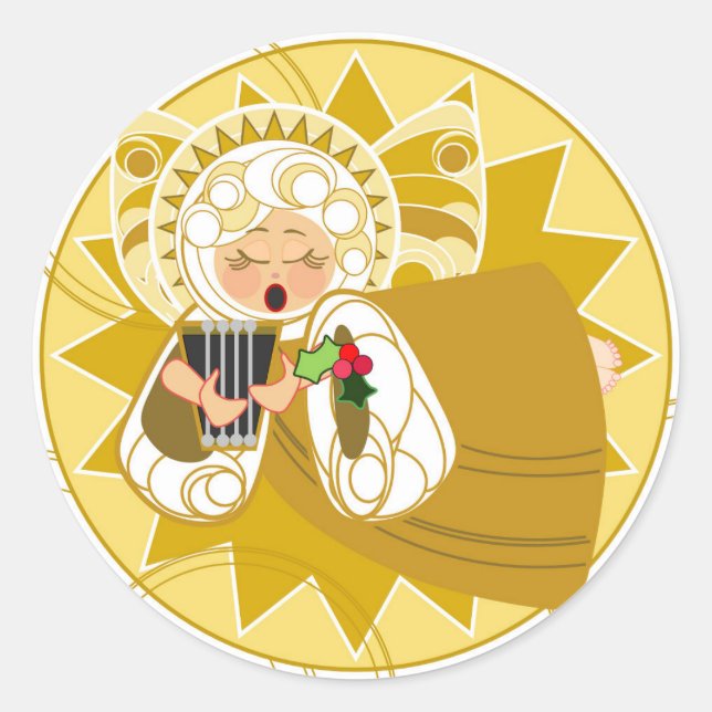 Engel mit Harnsticker—Gold Runder Aufkleber (Vorderseite)