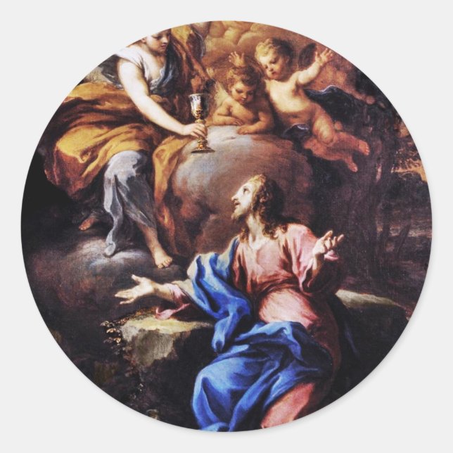 Engel mit Jesus im Garten Runder Aufkleber (Vorderseite)