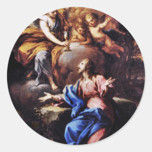 Engel mit Jesus im Garten Runder Aufkleber