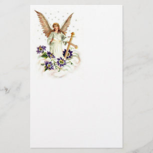 Engel mit Kreuz- und Clematika-Blume Briefpapier