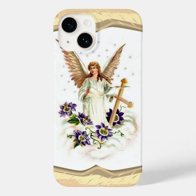 Engel mit Kreuz- und Clematika-Blume Case-Mate iPhone Hülle (Rückseite)