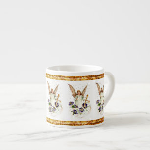 Engel mit Kreuz- und Clematika-Blume Espressotasse