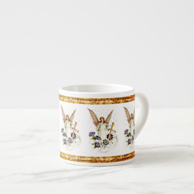 Engel mit Kreuz- und Clematika-Blume Espressotasse (Vorderseite Rechts)