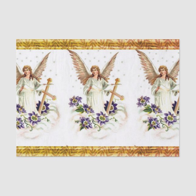 Engel mit Kreuz- und Clematika-Blume Seidenpapier (Vorderseite)