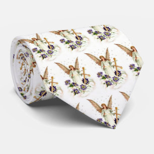 Engel mit Kreuz und Clematitis Blume Krawatte
