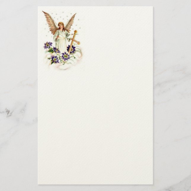 Engel mit Kreuz und Klematisblumen  Briefpapier (Vorderseite)
