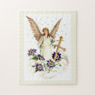 Engel mit Kreuz und Klematisblumen Puzzle