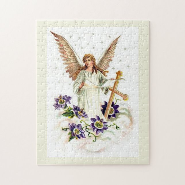 Engel mit Kreuz und Klematisblumen Puzzle (Vertikal)