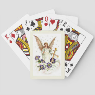Engel mit Kreuz und Klematisblumen Spielkarten