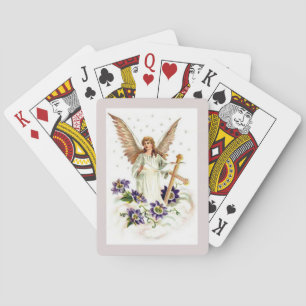 Engel mit Kreuz und Klematisblumen Spielkarten