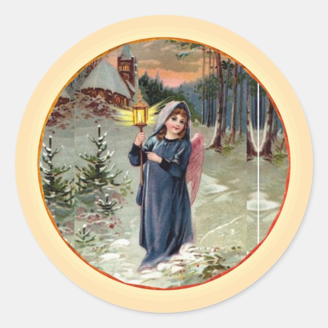 Engel mit Laterne Runder Aufkleber (Vorderseite)