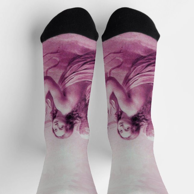 ENGEL MIT LYRA ÜBER DEN WOLKEN Rosa  Socken (Oben)